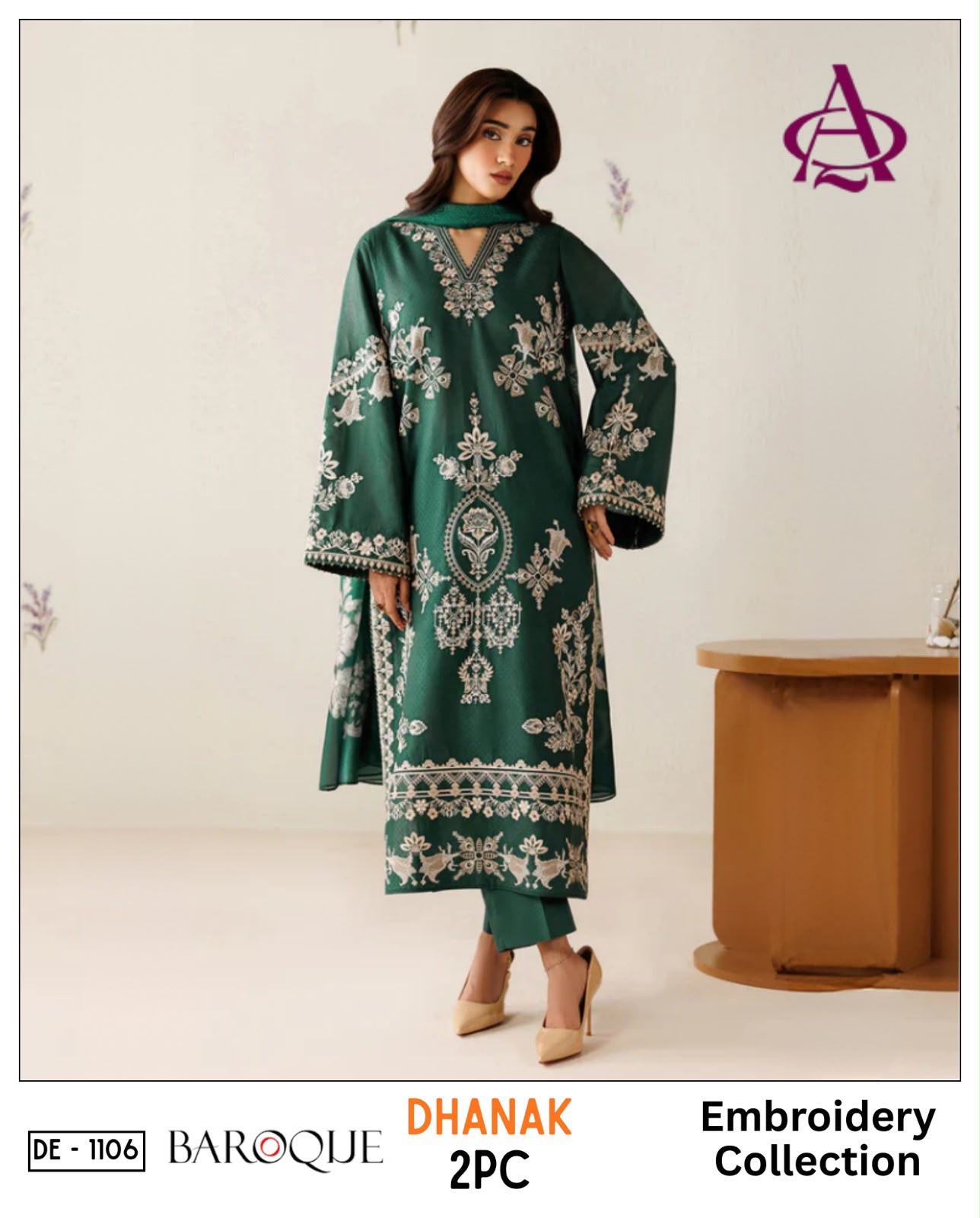 Dhanak embroidered luxury unstitched 2pc suit